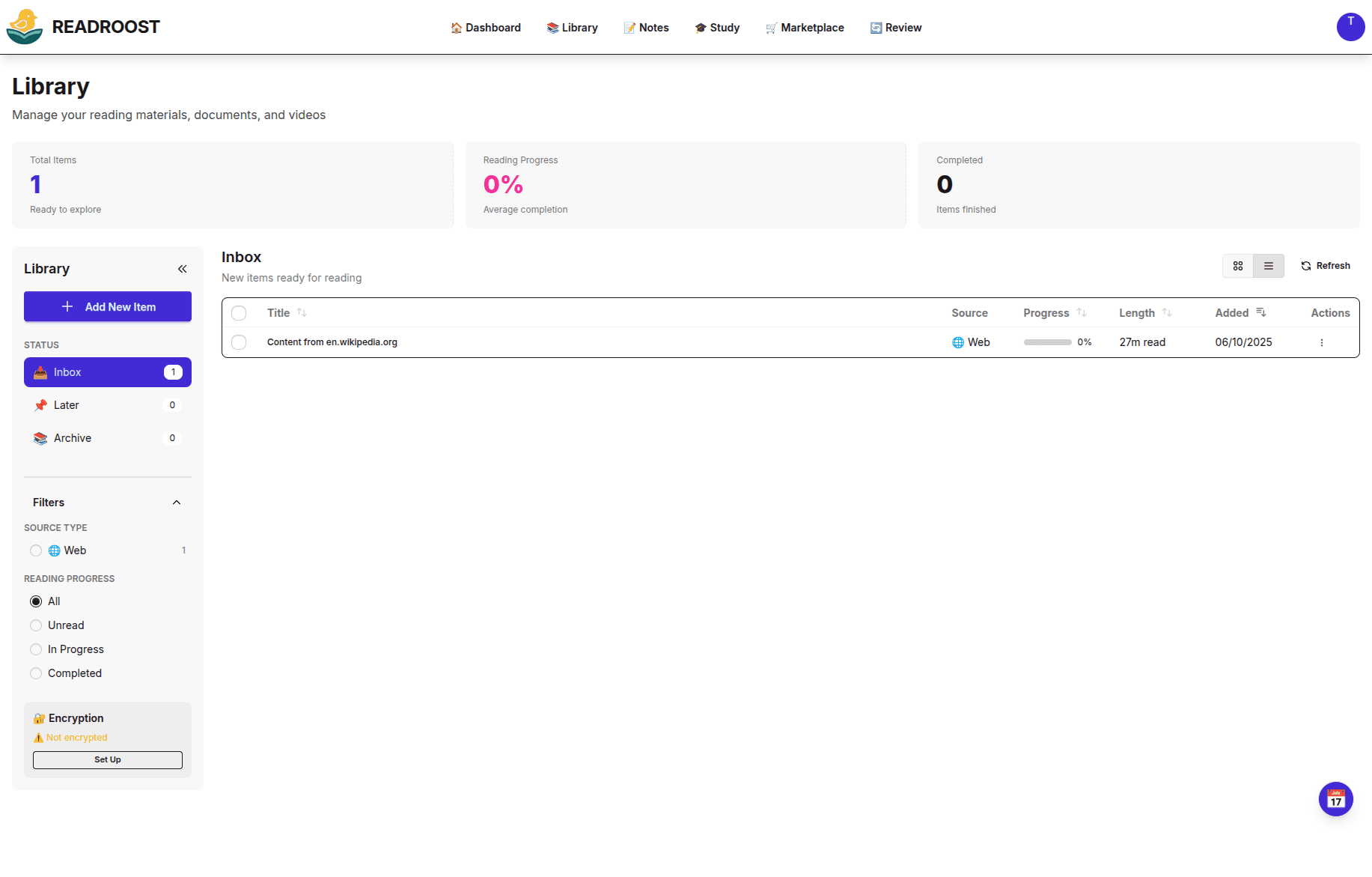 ReadRoost Library with organized documents and reading progress